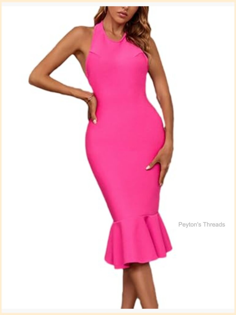 Halter Backless Mermaid Midi Bandage Dress for Wedding Party - Picture 3 of 6